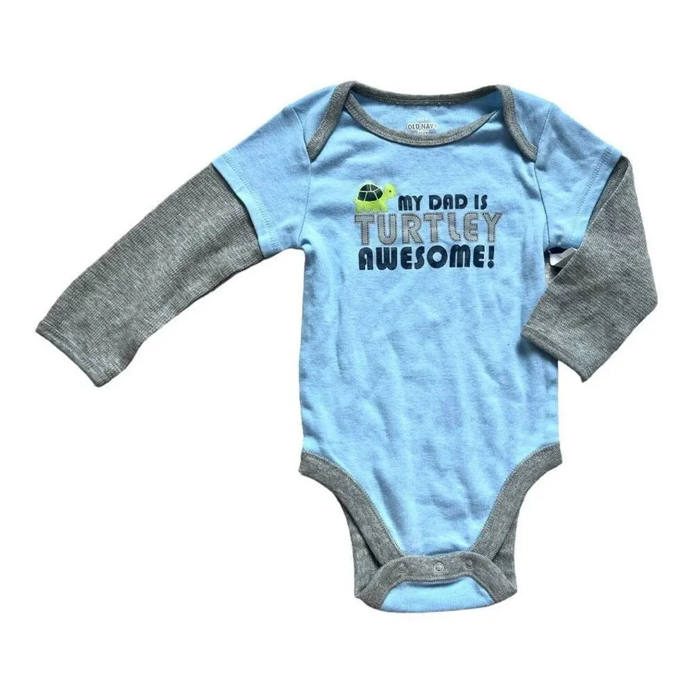 NWT Baby Boys Old Navy My Dad Is Turtley Awesome Bodysuit Sz 6-12 m Turtle Theme